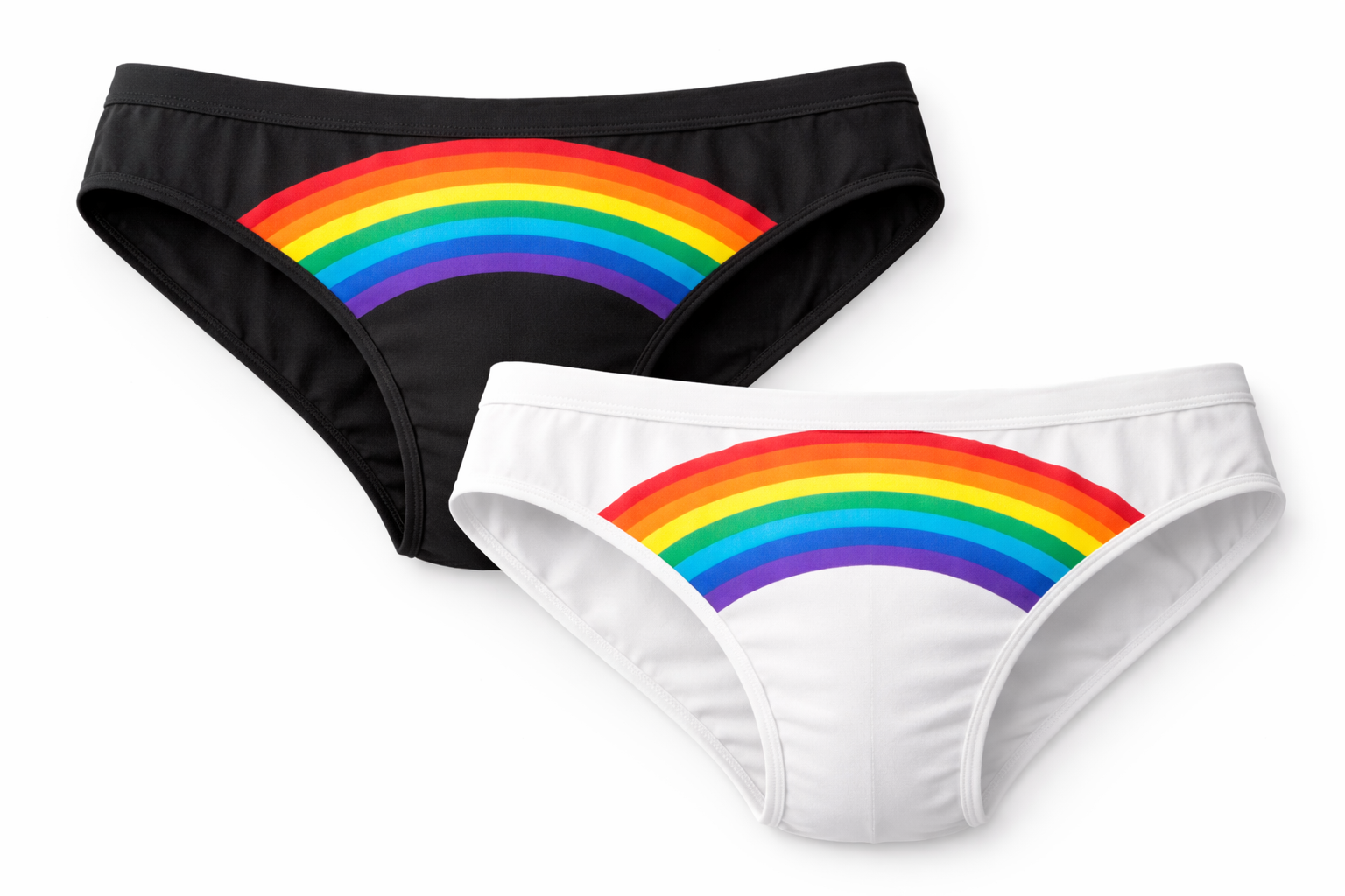 Schwarzer und weißer Herren-Slip mit Regenbogenmotiv