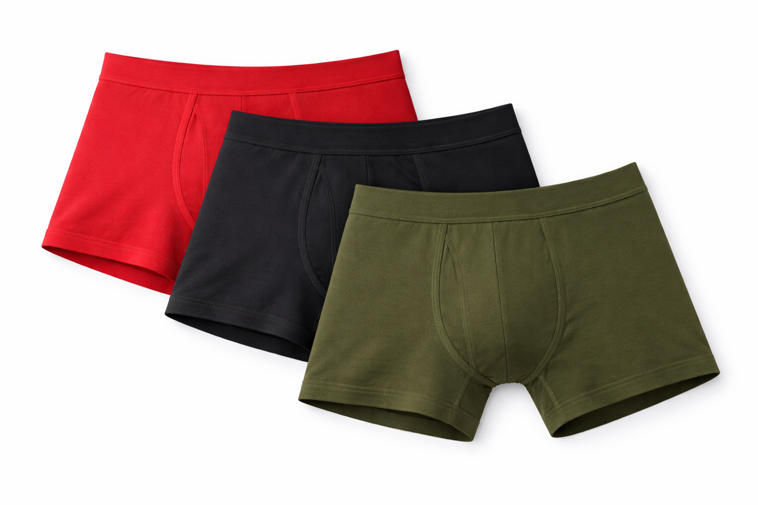 Boxer Briefs in Rot, Schwarz und Olivgrün