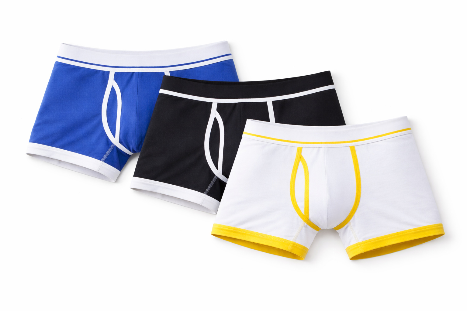 Boxer Briefs in Blau, Schwarz und Weiß mit farbigen Details