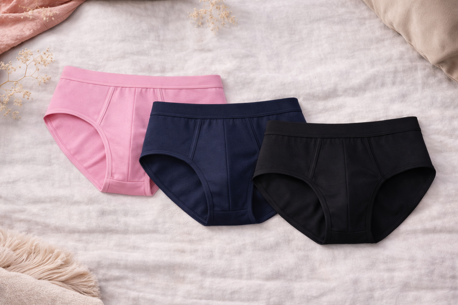 Herren-Slips in Rosa, Dunkelblau und Schwarz